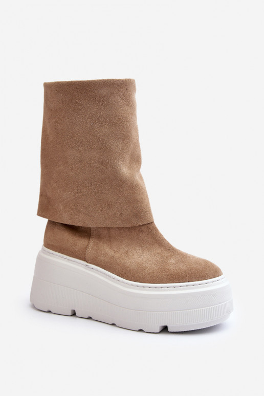 Zazoo 3410 de gamuza Femenino Botas con una plataforma beige Zazoo 3410 de gamuza Femenino Botas con una plataforma beige