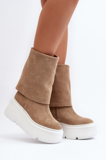 Zazoo 3410 de gamuza Femenino Botas con una plataforma beige 2