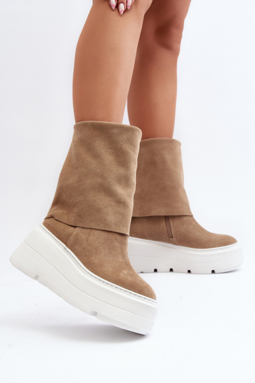 Zazoo 3410 de gamuza Femenino Botas con una plataforma beige Zazoo 3410 de gamuza Femenino Botas con una plataforma beige
