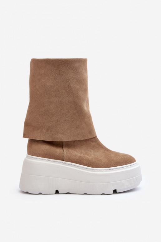 Zazoo 3410 de gamuza Femenino Botas con una plataforma beige Zazoo 3410 de gamuza Femenino Botas con una plataforma beige