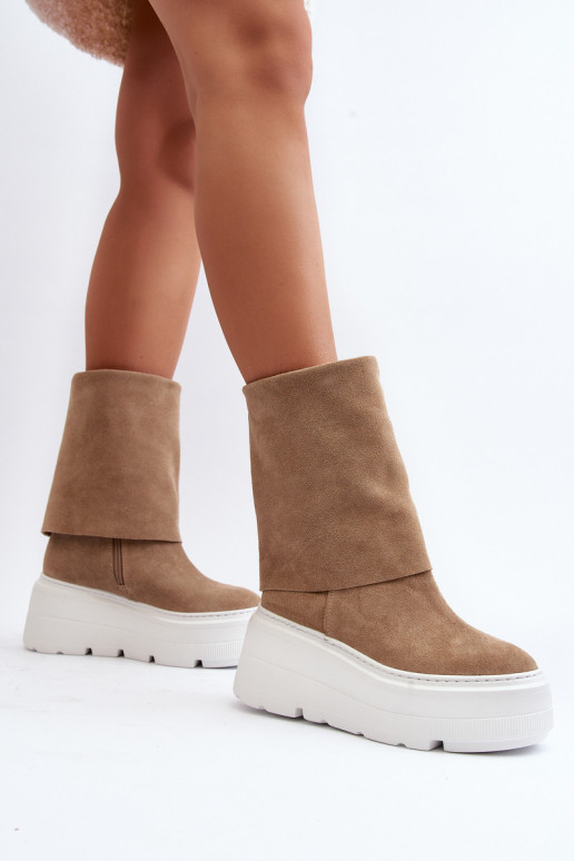 Zazoo 3410 de gamuza Femenino Botas con una plataforma beige Zazoo 3410 de gamuza Femenino Botas con una plataforma beige