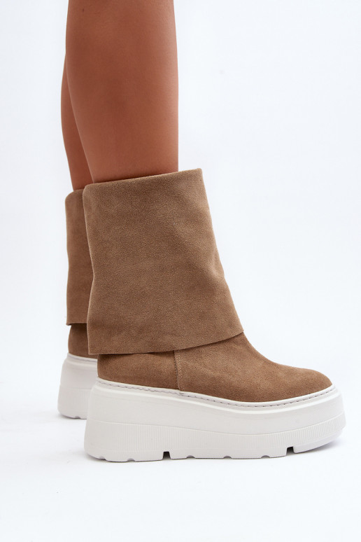 Zazoo 3410 de gamuza Femenino Botas con una plataforma beige Zazoo 3410 de gamuza Femenino Botas con una plataforma beige