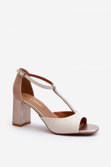 Sandalias de mujer con tacón Laura Messi 2759 color arena