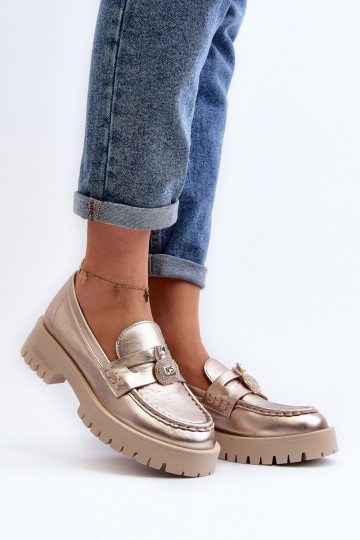 Piel zapatos Mocasines con adornos CheBello 4291 color dorado 2