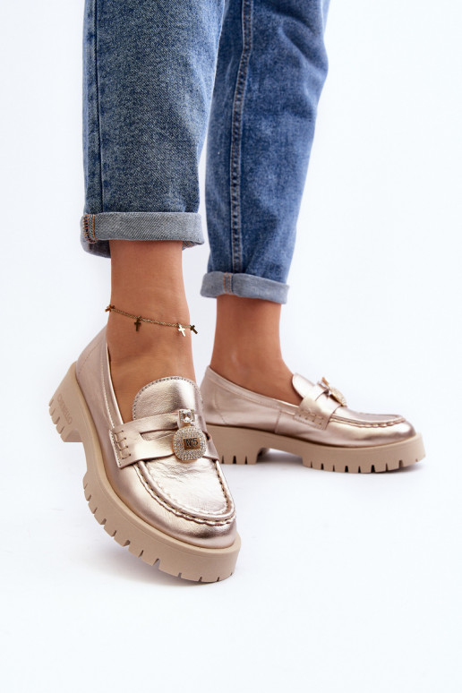 Piel zapatos Mocasines con adornos CheBello 4291 color dorado Piel zapatos Mocasines con adornos CheBello 4291 color dorado