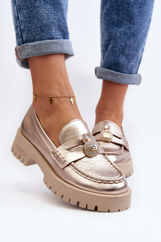 Piel zapatos Mocasines con adornos CheBello 4291 color dorado Piel zapatos Mocasines con adornos CheBello 4291 color dorado