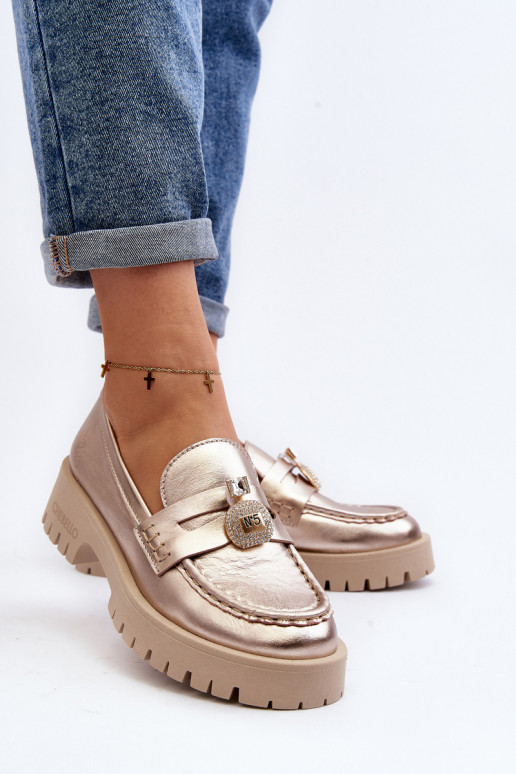Piel zapatos Mocasines con adornos CheBello 4291 color dorado Piel zapatos Mocasines con adornos CheBello 4291 color dorado