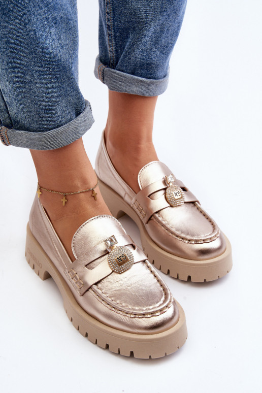 Piel zapatos Mocasines con adornos CheBello 4291 color dorado Piel zapatos Mocasines con adornos CheBello 4291 color dorado