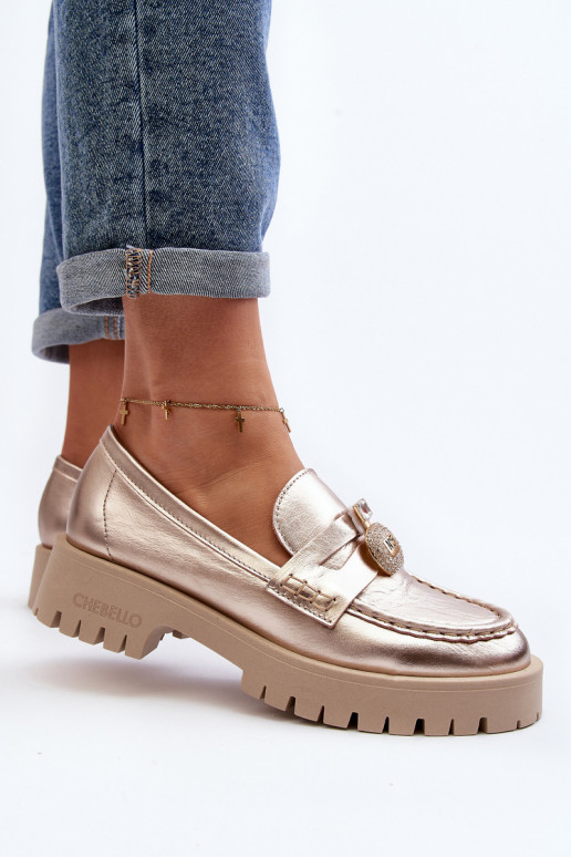 Piel zapatos Mocasines con adornos CheBello 4291 color dorado Piel zapatos Mocasines con adornos CheBello 4291 color dorado
