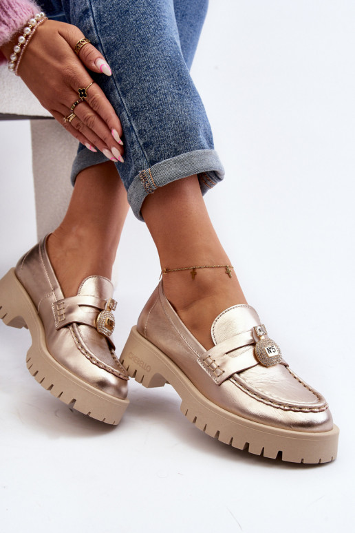 Piel zapatos Mocasines con adornos CheBello 4291 color dorado Piel zapatos Mocasines con adornos CheBello 4291 color dorado