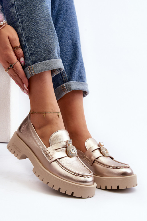 Piel zapatos Mocasines con adornos CheBello 4291 color dorado Piel zapatos Mocasines con adornos CheBello 4291 color dorado