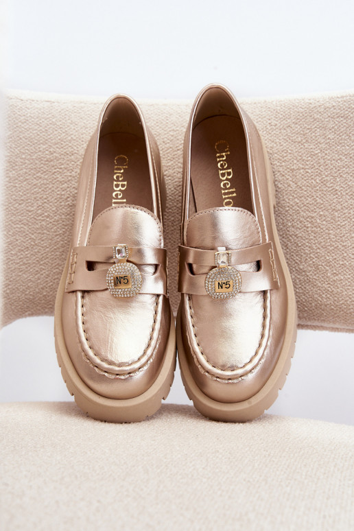 Piel zapatos Mocasines con adornos CheBello 4291 color dorado Piel zapatos Mocasines con adornos CheBello 4291 color dorado