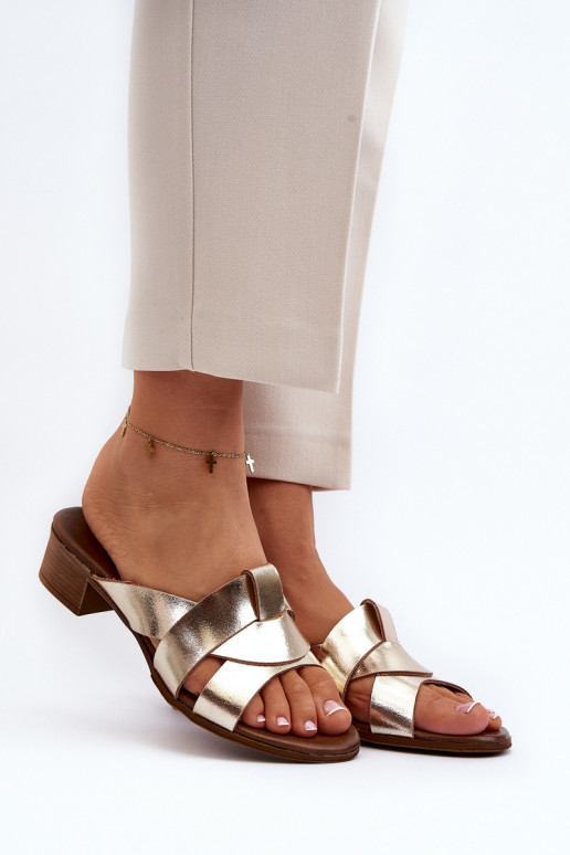 Zazoo 40236 Zapatillas de cuero Femenino En un tacón bajo color dorado Zazoo 40236 Zapatillas de cuero Femenino En un tacón bajo color dorado