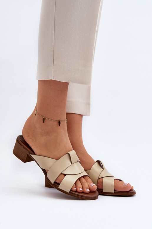 Zazoo 40236 Zapatillas de cuero Femenino En un tacón bajo beige Zazoo 40236 Zapatillas de cuero Femenino En un tacón bajo beige