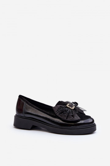 Mocasines lustrados de mujer con lazos Laura Messi 2786 color negro