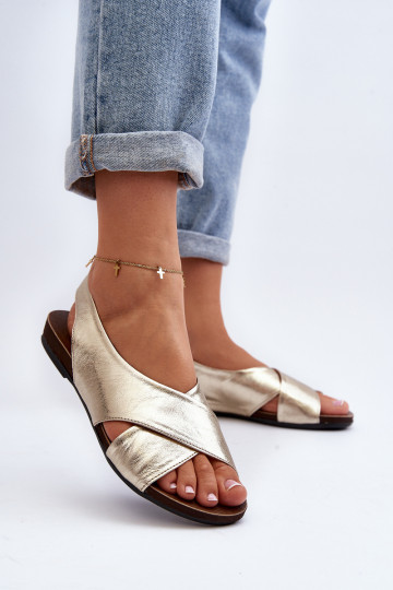 Sandalias de cuero de mujer Zazoo 40407 color dorado