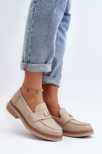 Mocasines de cuero de mujer Zazoo 20165 color arena 2