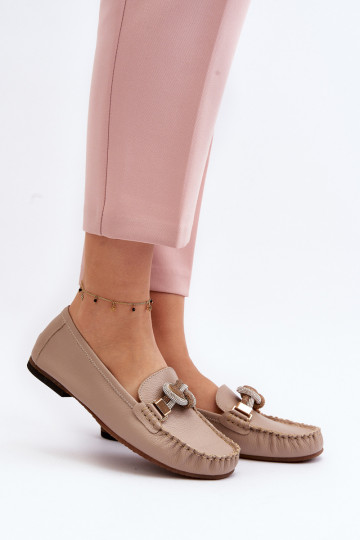 Mocasines de cuero de mujer con adornos Laura Messi 2761 color arena 2