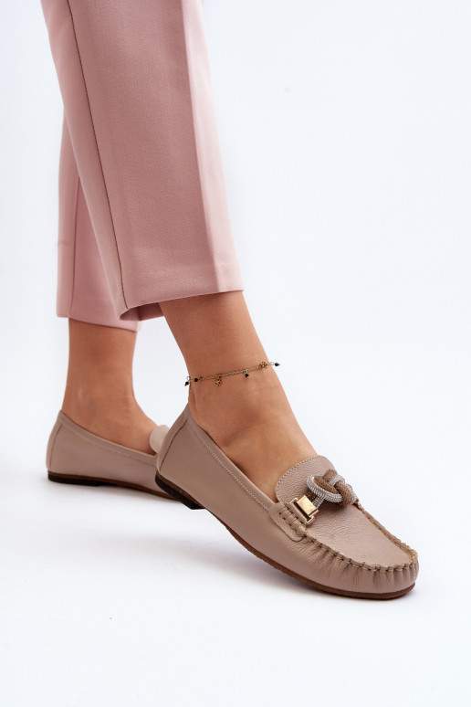Piel mocasines de mujer con adornos Laura Messi 2761 beige Piel mocasines de mujer con adornos Laura Messi 2761 beige