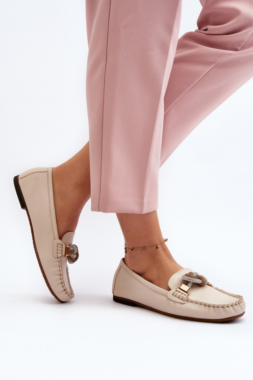 Piel mocasines de mujer con adornos Laura Messi 2761 color marfil Piel mocasines de mujer con adornos Laura Messi 2761 color marfil