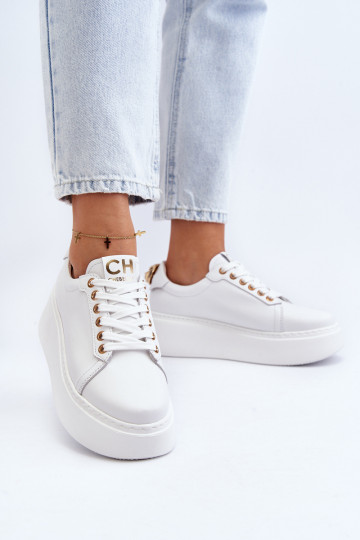Zapatillas deportivas de cuero con plataforma CheBello 4367 color blanco