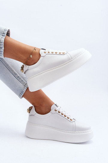 Zapatillas deportivas de cuero con plataforma CheBello 4367 color blanco 2