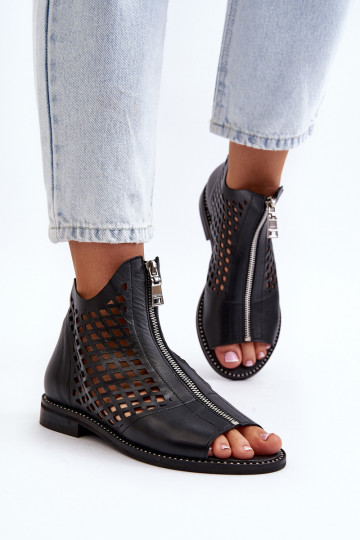 Sandalias de cuero caladas Zazoo 977/L color negro