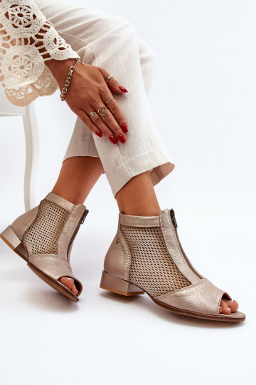 Piel Botas de mujer con tacones anchosOdkrytymi Palcami Tiene queciejka 06413-25 color dorado 2