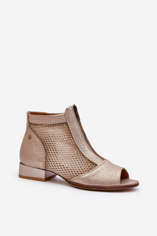 Piel Botas de mujer con tacones anchosOdkrytymi Palcami Tiene queciejka 06413-25 color dorado Piel Botas de mujer con tacones anchosOdkrytymi Palcami Tiene queciejka 06413-25 color dorado