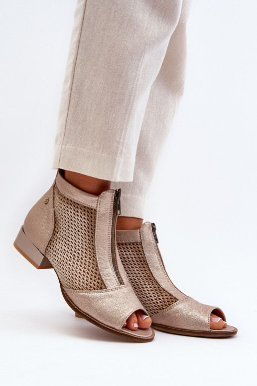 Piel Botas de mujer con tacones anchosOdkrytymi Palcami Tiene queciejka 06413-25 color dorado Piel Botas de mujer con tacones anchosOdkrytymi Palcami Tiene queciejka 06413-25 color dorado