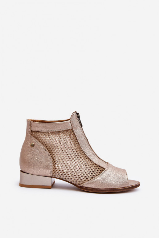 Piel Botas de mujer con tacones anchosOdkrytymi Palcami Tiene queciejka 06413-25 color dorado Piel Botas de mujer con tacones anchosOdkrytymi Palcami Tiene queciejka 06413-25 color dorado