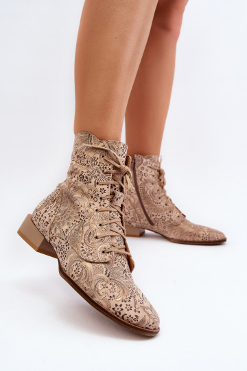 Piel Estampado Botas con tacones anchos Tiene queciejka 06391-04 beige