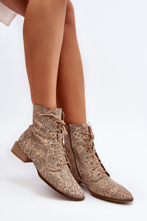 Piel Estampado Botas con tacones anchos Tiene queciejka 06391-04 beige