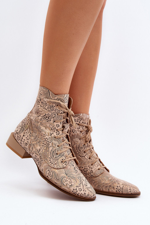 Piel Estampado Botas con tacones anchos Tiene queciejka 06391-04 beige