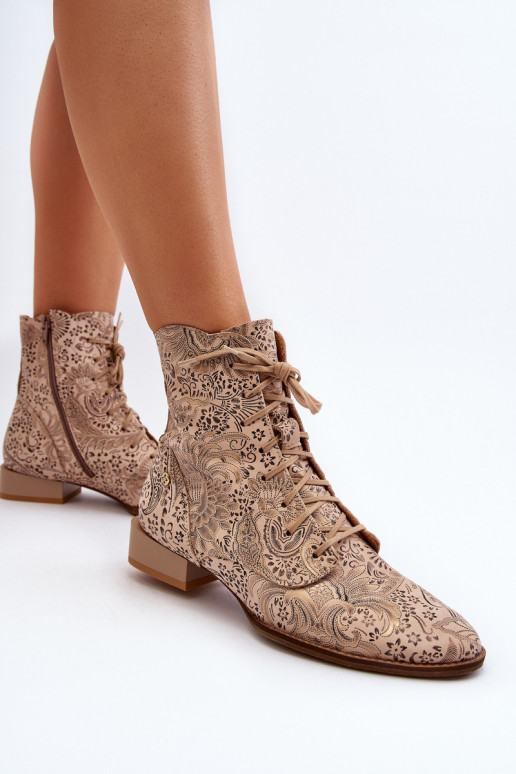 Piel Estampado Botas con tacones anchos Tiene queciejka 06391-04 beige