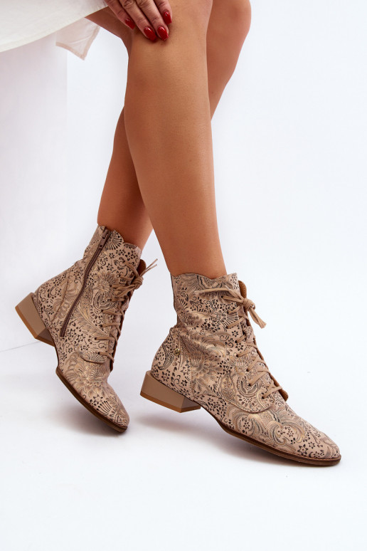 Piel Estampado Botas con tacones anchos Tiene queciejka 06391-04 beige