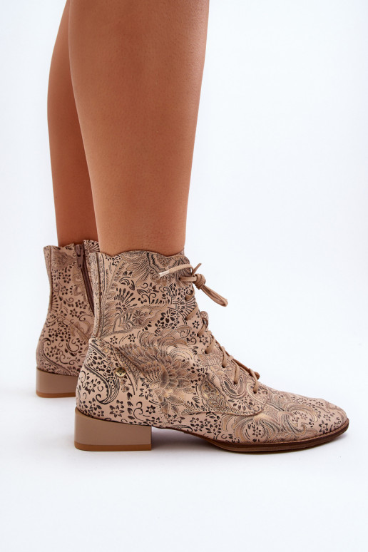 Piel Estampado Botas con tacones anchos Tiene queciejka 06391-04 beige