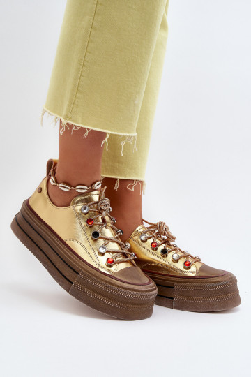 Zapatos de mujer con una plataforma GOE NN2N4055 color dorado 2