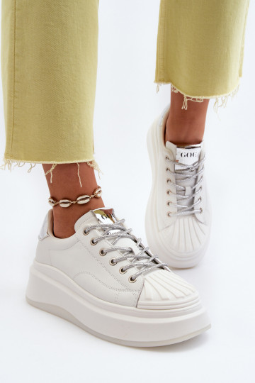 Zapatillas deportivas de cuero con plataforma GOE NN2N4033 color blanco