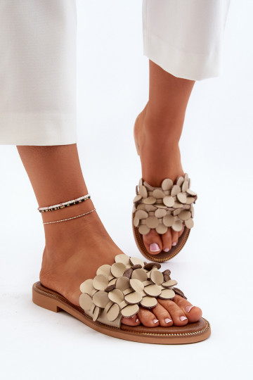 Zazoo 40381 Femenino Zapatillas de cuero con tacones anchos beige