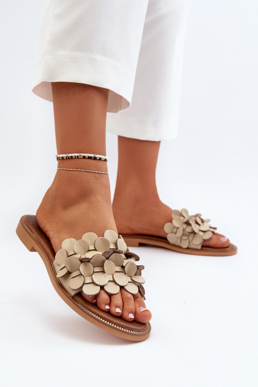 Zazoo 40381 Femenino Zapatillas de cuero con tacones anchos beige Zazoo 40381 Femenino Zapatillas de cuero con tacones anchos beige