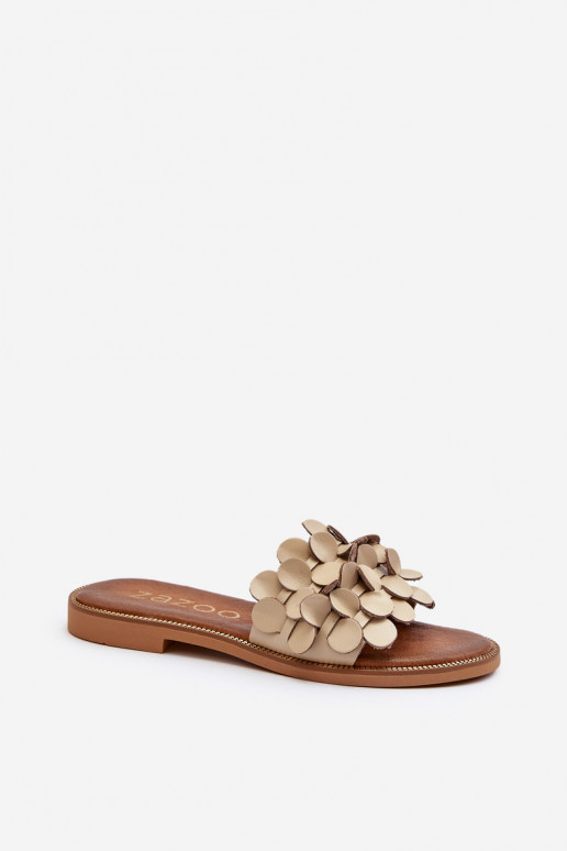 Zazoo 40381 Femenino Zapatillas de cuero con tacones anchos beige Zazoo 40381 Femenino Zapatillas de cuero con tacones anchos beige