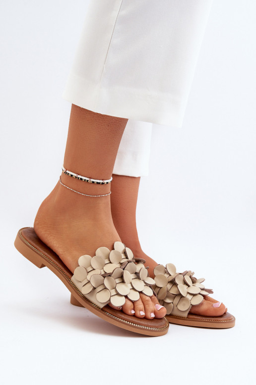 Zazoo 40381 Femenino Zapatillas de cuero con tacones anchos beige Zazoo 40381 Femenino Zapatillas de cuero con tacones anchos beige