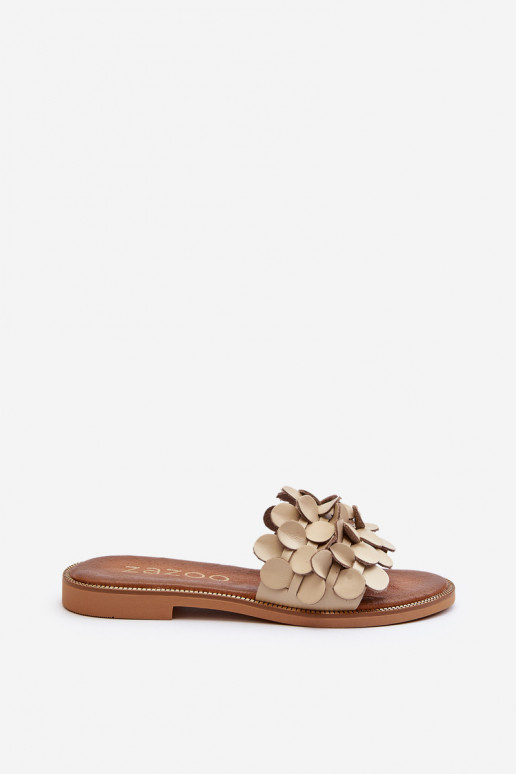 Zazoo 40381 Femenino Zapatillas de cuero con tacones anchos beige Zazoo 40381 Femenino Zapatillas de cuero con tacones anchos beige