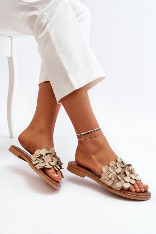 Zazoo 40381 Femenino Zapatillas de cuero con tacones anchos beige Zazoo 40381 Femenino Zapatillas de cuero con tacones anchos beige