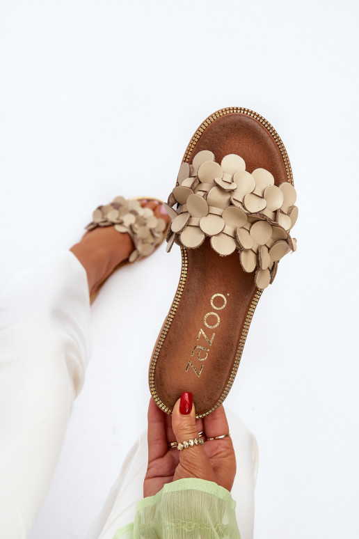 Zazoo 40381 Femenino Zapatillas de cuero con tacones anchos beige Zazoo 40381 Femenino Zapatillas de cuero con tacones anchos beige