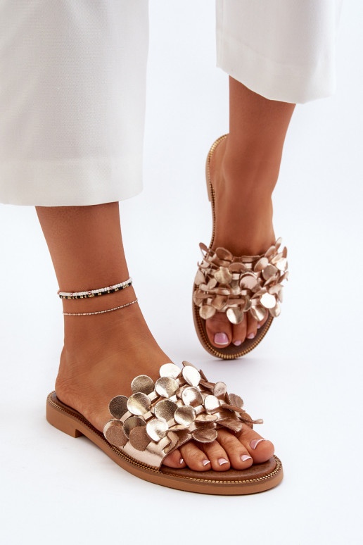 Zazoo 40381 Femenino Zapatillas de cuero con tacones anchos color dorado Zazoo 40381 Femenino Zapatillas de cuero con tacones anchos color dorado