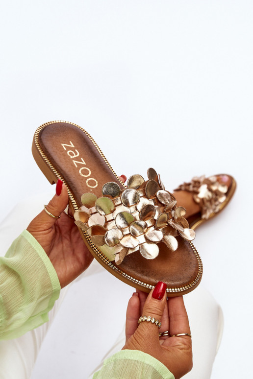 Zazoo 40381 Femenino Zapatillas de cuero con tacones anchos color dorado Zazoo 40381 Femenino Zapatillas de cuero con tacones anchos color dorado