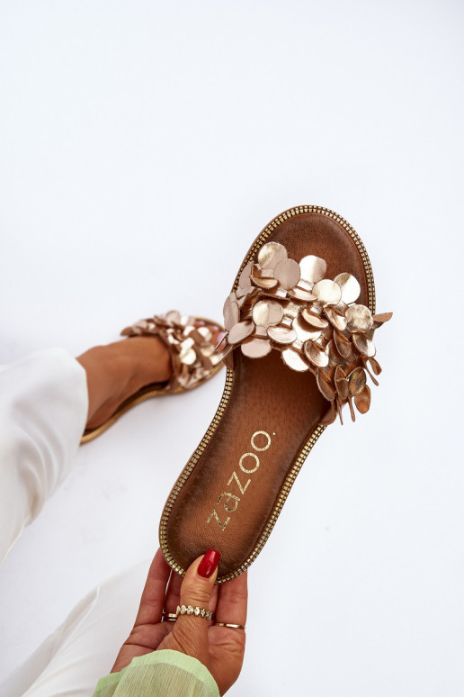 Zazoo 40381 Femenino Zapatillas de cuero con tacones anchos color dorado Zazoo 40381 Femenino Zapatillas de cuero con tacones anchos color dorado