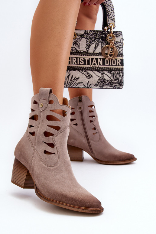 Piel Botas Con recortes Tiene queciejka 06412-04 beige Piel Botas Con recortes Tiene queciejka 06412-04 beige